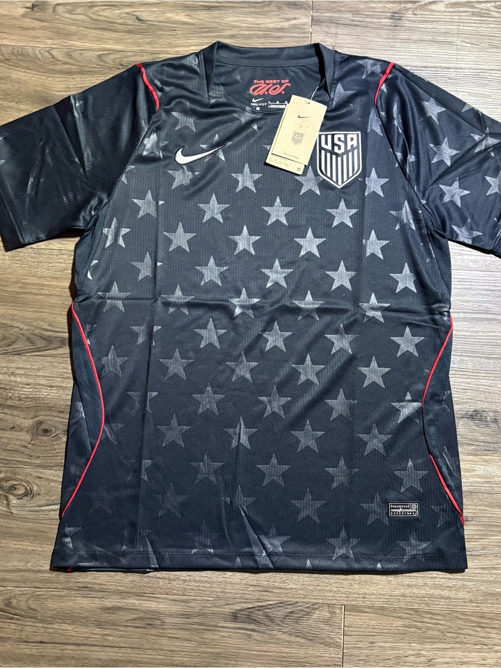 Nike Black USA Star-Pattern Soccer Jersey with Red Accents